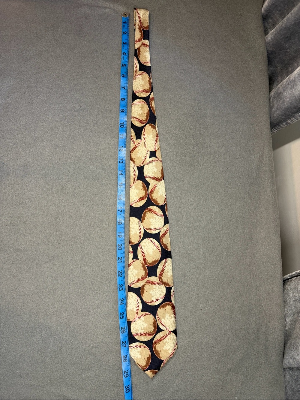 Baseball Pattern Men's Tie in Navy and Cream